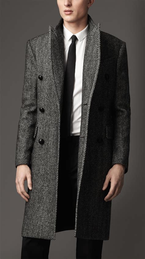 burberry herringbone coat mens|Wool Jacket in Black .